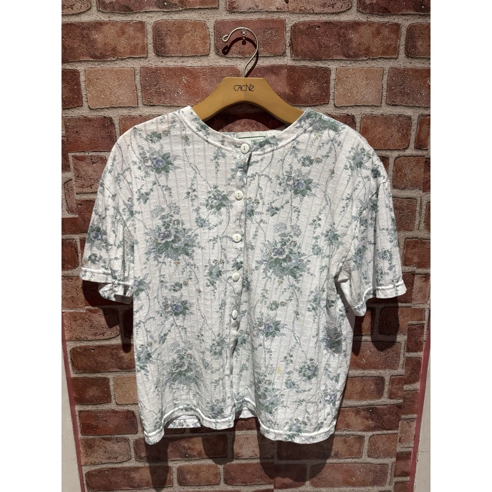 Shenanigans Women's Top Size L Multi-Colored Floral Print Short Slv Button Down